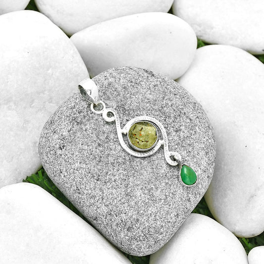 Green Kyanite Rough & Chrysoprase Pendant P-1115 SDP131254