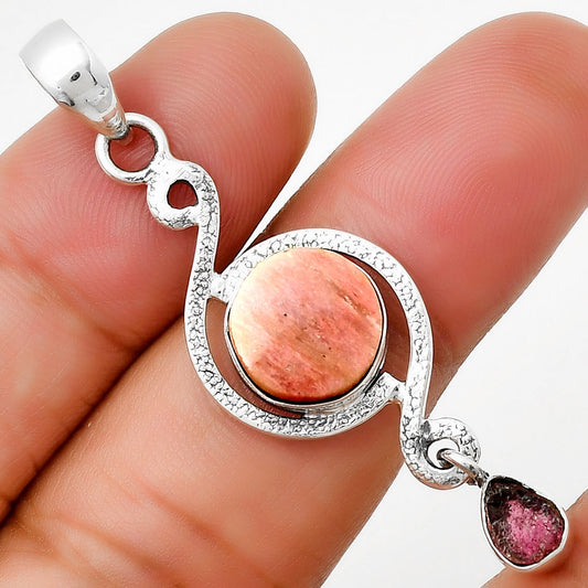 Pink Tulip Quartz & Pink Tourmaline Rough Pendant P-1115 SDP131263