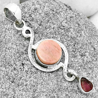 Pink Tulip Quartz & Pink Tourmaline Rough Pendant P-1115 SDP131263