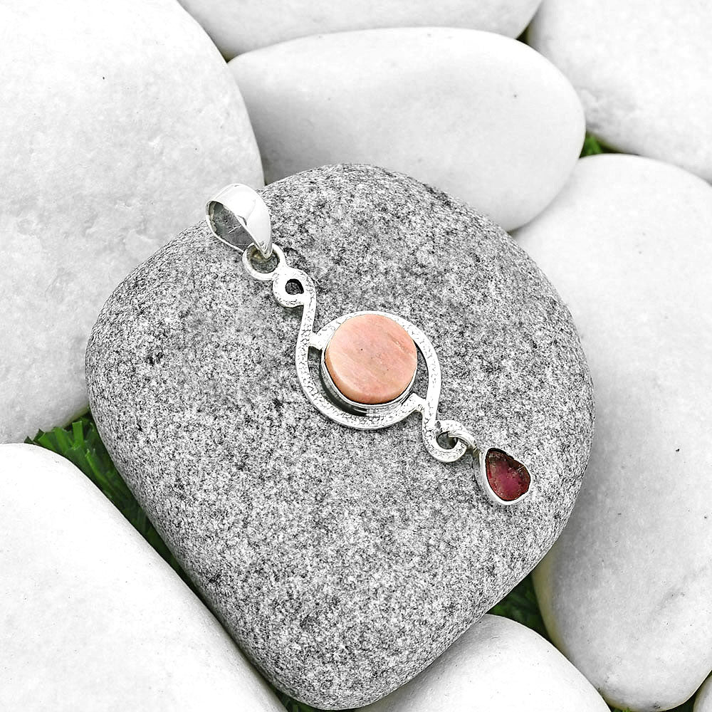 Pink Tulip Quartz & Pink Tourmaline Rough Pendant P-1115 SDP131263