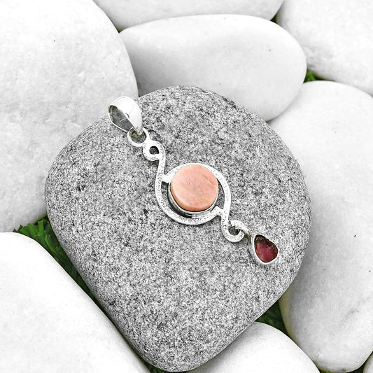 Pink Tulip Quartz & Pink Tourmaline Rough Pendant P-1115 SDP131263