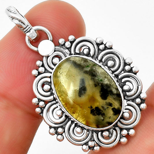 Filigree Natural Australian Prehnite Pendant P-1330 SDP131294