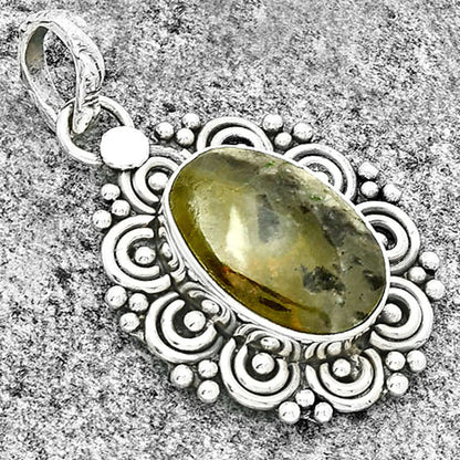 Filigree Natural Australian Prehnite Pendant P-1330 SDP131294