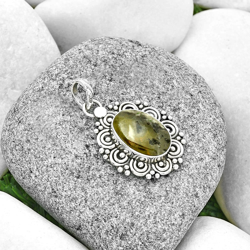 Filigree Natural Australian Prehnite Pendant P-1330 SDP131294