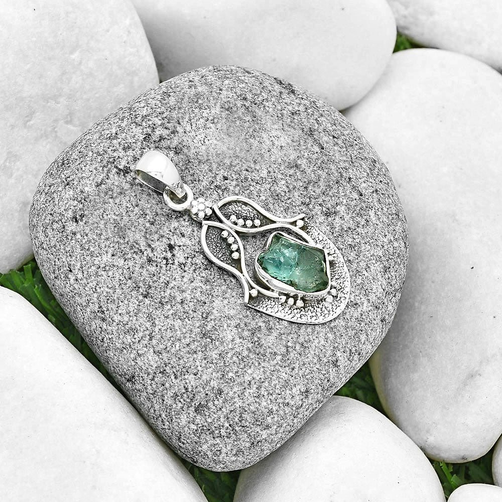 Natural Aqua Apatite Rough Madagascar Pendant P-1277 SDP131315