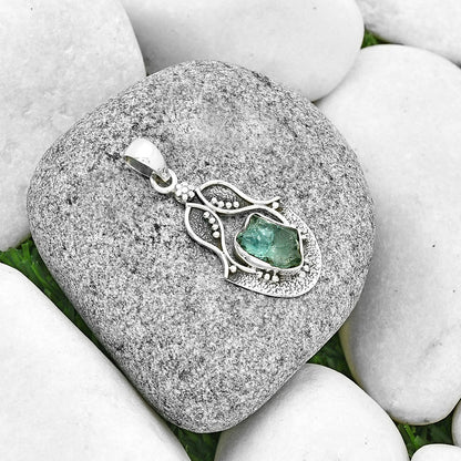 Natural Aqua Apatite Rough Madagascar Pendant P-1277 SDP131315