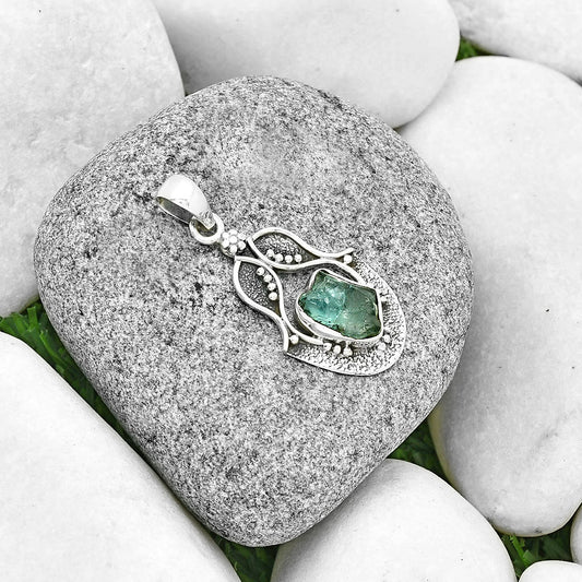 Natural Aqua Apatite Rough Madagascar Pendant P-1277 SDP131315
