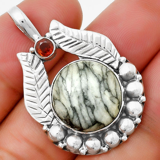 Natural Pinolith Stone & Garnet Pendant P-1374 SDP131335