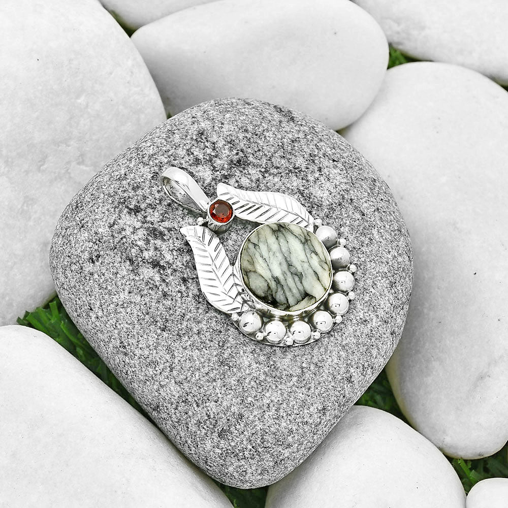 Natural Pinolith Stone & Garnet Pendant P-1374 SDP131335