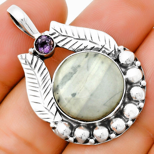 Natural Picasso Jasper & Amethyst Pendant P-1374 SDP131337