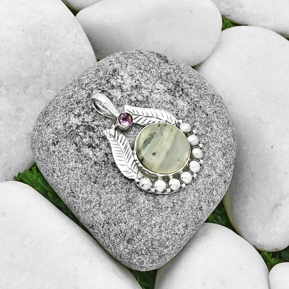 Natural Picasso Jasper & Amethyst Pendant P-1374 SDP131337