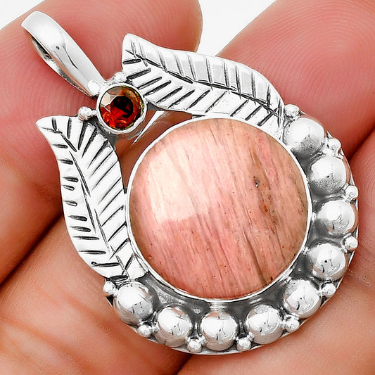 Natural Pink Tulip Quartz & Garnet Pendant P-1374 SDP131338