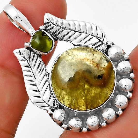 Australian Prehnite & Peridot Rough Pendant P-1374 SDP131343