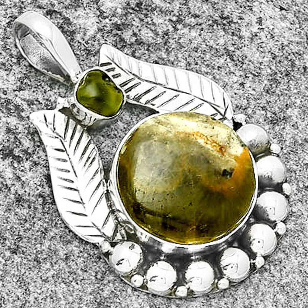 Australian Prehnite & Peridot Rough Pendant P-1374 SDP131343