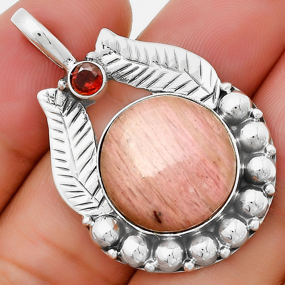 Natural Pink Tulip Quartz & Garnet Pendant P-1374 SDP131345