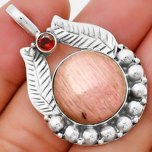 Natural Pink Tulip Quartz & Garnet Pendant P-1374 SDP131345