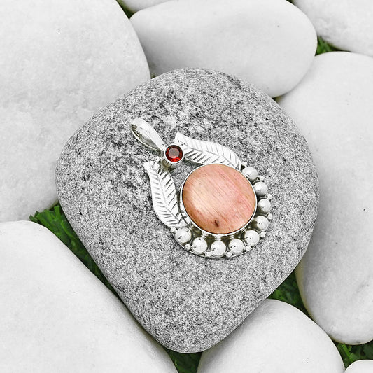 Natural Pink Tulip Quartz & Garnet Pendant P-1374 SDP131345