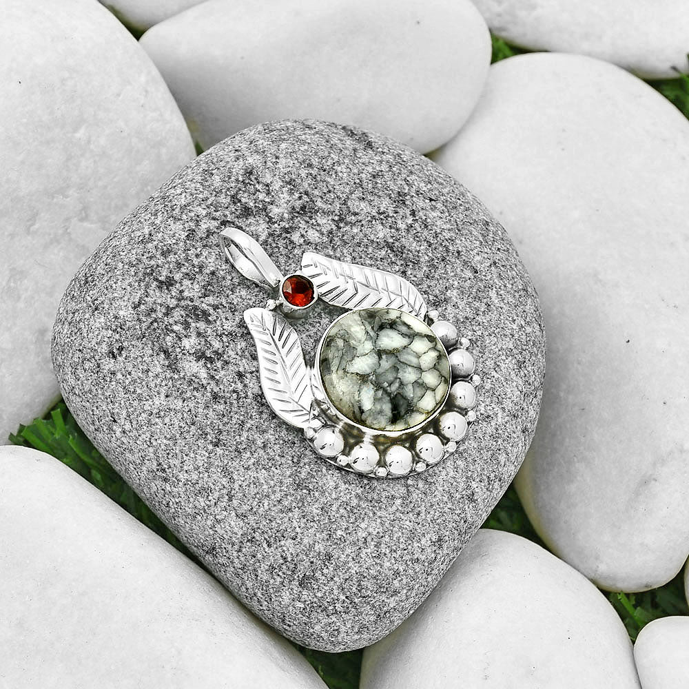 Natural Pinolith Stone & Garnet Pendant P-1374 SDP131346