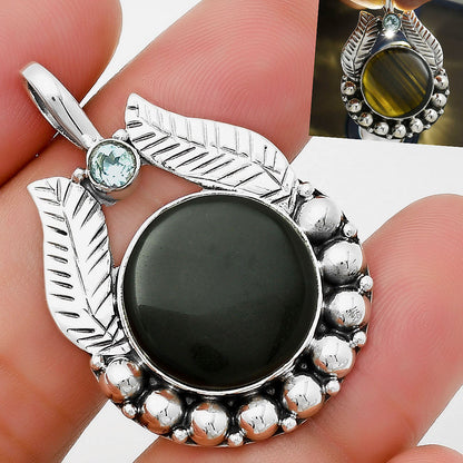 Black Lace Obsidian & Sky Blue Topaz Pendant P-1374 SDP131360