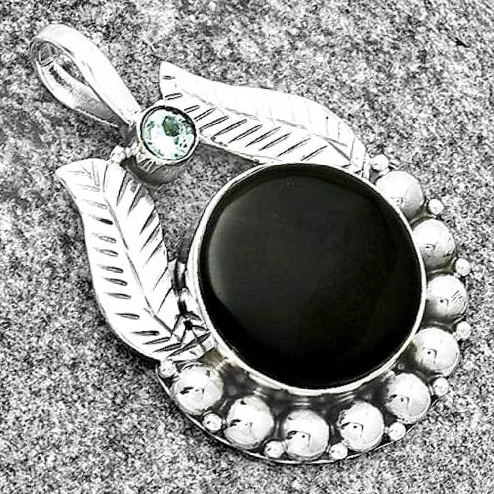 Black Lace Obsidian & Sky Blue Topaz Pendant P-1374 SDP131360