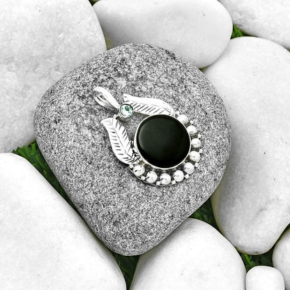 Black Lace Obsidian & Sky Blue Topaz Pendant P-1374 SDP131360