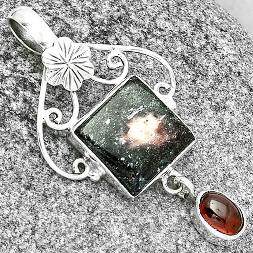 Natural Indian Blanket Jasper & Garnet Pendant P-1455 SDP131462