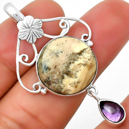 Russian Honey Dendrite Opal & Amethyst Pendant P-1455 SDP131464