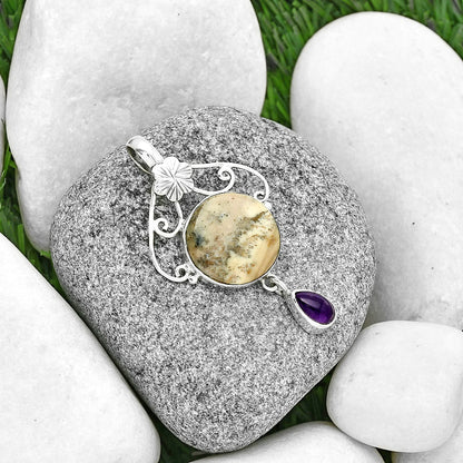 Russian Honey Dendrite Opal & Amethyst Pendant P-1455 SDP131464