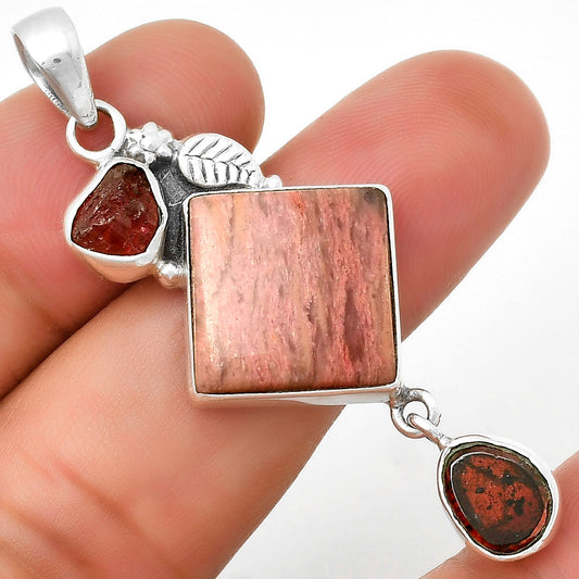 Pink Tulip Quartz, Garnet & Tourmaline Rough Pendant P-1414 SDP131465