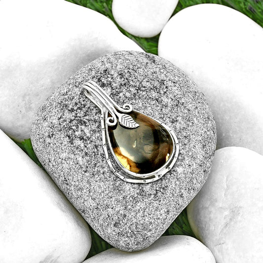 Natural Black Root Plume Agate Pendant P-1643 SDP131540