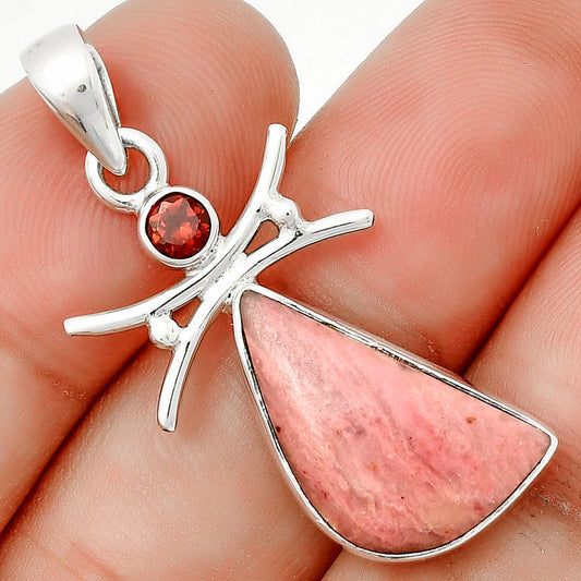 Natural Pink Tulip Quartz & Garnet Pendant P-1243 SDP131674