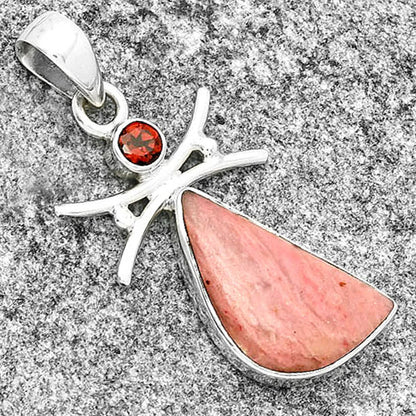 Natural Pink Tulip Quartz & Garnet Pendant P-1243 SDP131674