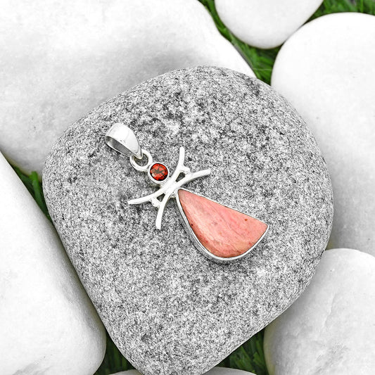 Natural Pink Tulip Quartz & Garnet Pendant P-1243 SDP131674