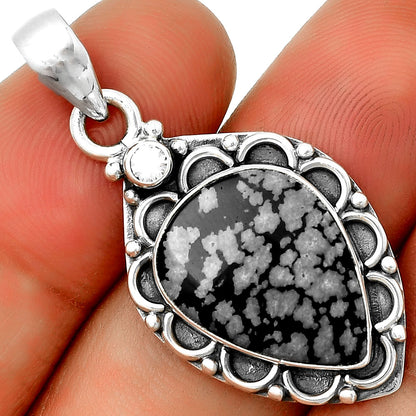 Natural Snow Flake Obsidian & Zircon Pendant P-1080 SDP131779