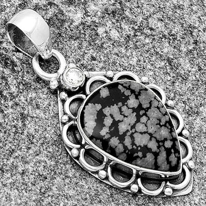 Natural Snow Flake Obsidian & Zircon Pendant P-1080 SDP131779