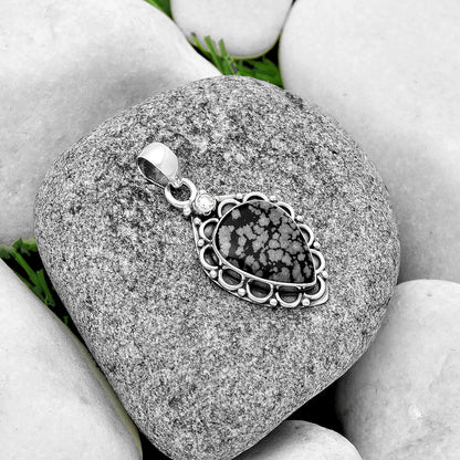 Natural Snow Flake Obsidian & Zircon Pendant P-1080 SDP131779