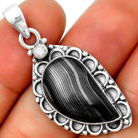 Crown Of Silver Psilomelane - Black Malachite & Zircon Pendant P-1080 SDP131780