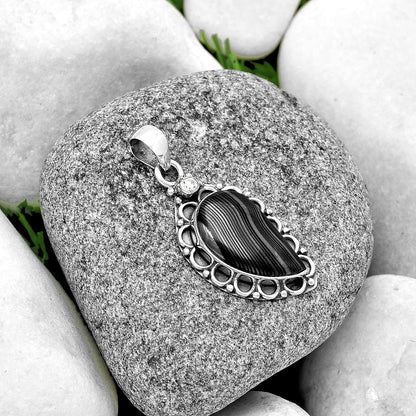 Crown Of Silver Psilomelane - Black Malachite & Zircon Pendant P-1080 SDP131780