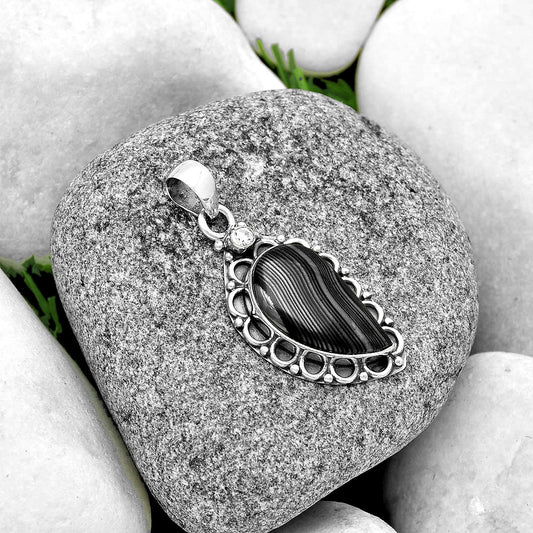 Crown Of Silver Psilomelane - Black Malachite & Zircon Pendant P-1080 SDP131780