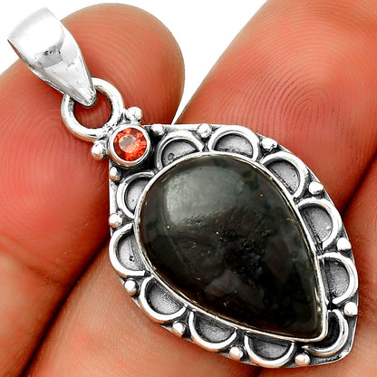 Natural Indigo Gabbro & Garnet Pendant P-1080 SDP131789