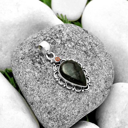 Natural Indigo Gabbro & Garnet Pendant P-1080 SDP131789