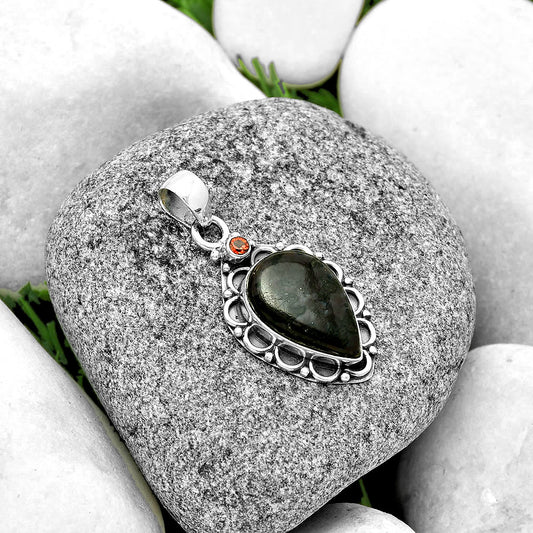 Natural Indigo Gabbro & Garnet Pendant P-1080 SDP131789