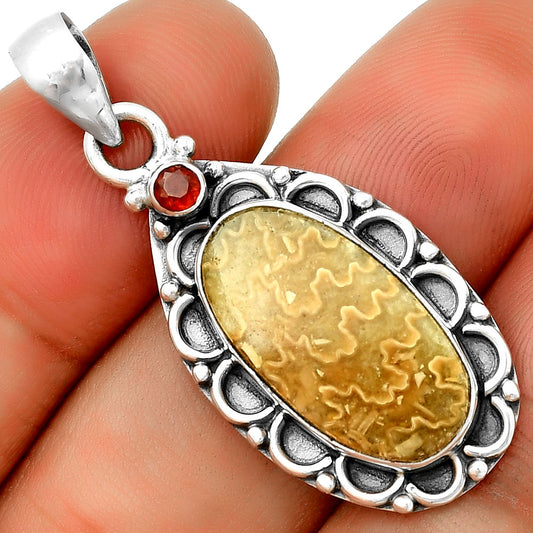 Sutured Ammonite Madagascar & Garnet Pendant P-1080 SDP131793