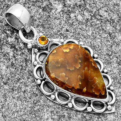 Sutured Ammonite Madagascar & Citrine Pendant P-1080 SDP131795