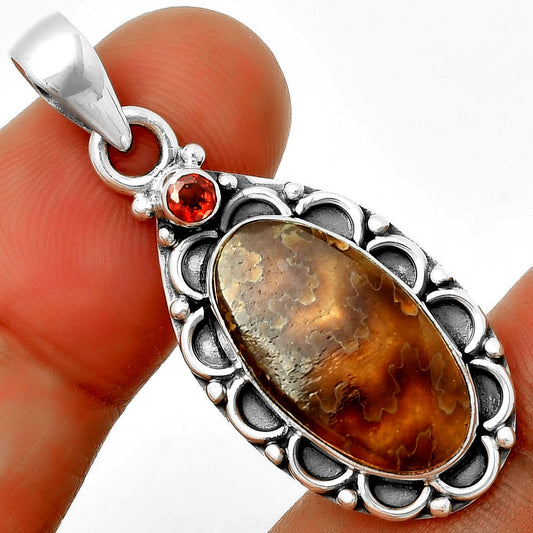 Sutured Ammonite Madagascar & Garnet Pendant P-1080 SDP131801