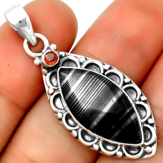 Crown Of Silver Psilomelane - Black Malachite & Garnet Pendant P-1080 SDP131805