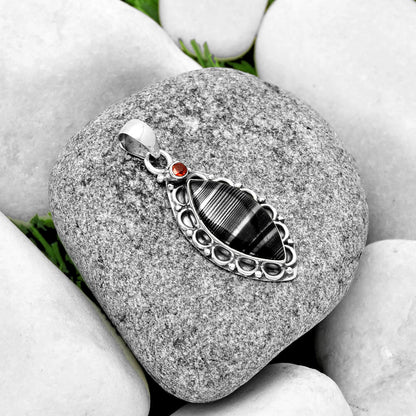 Crown Of Silver Psilomelane - Black Malachite & Garnet Pendant P-1080 SDP131805
