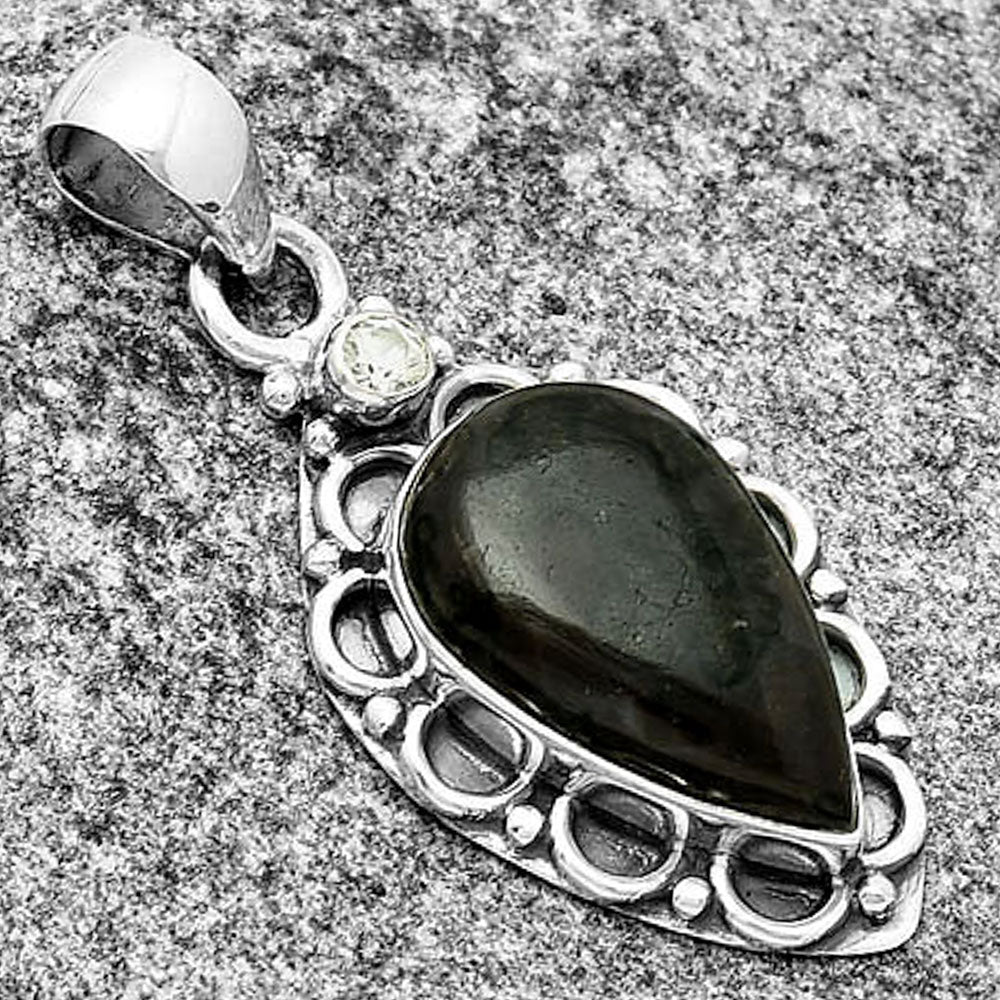 Natural Indigo Gabbro & Zircon Pendant P-1080 SDP131806