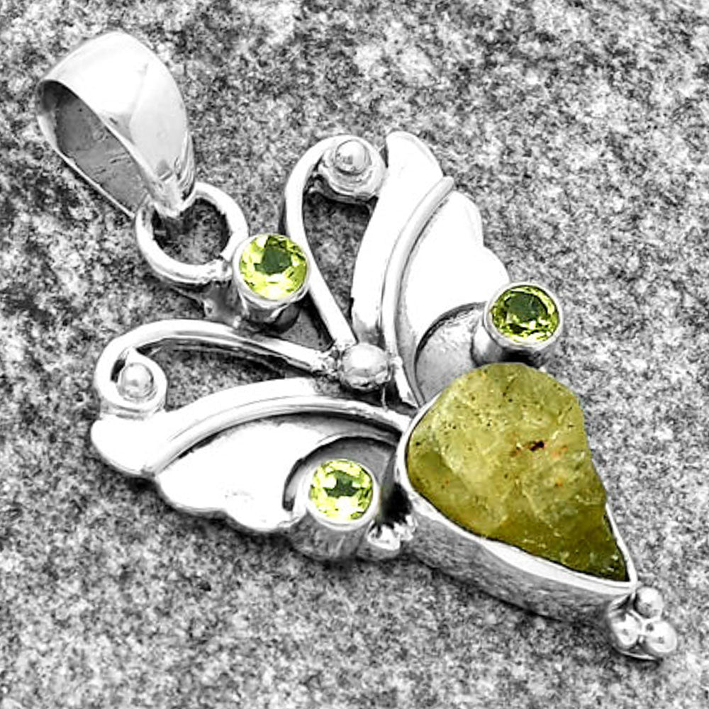 Green Kyanite Rough - India & Peridot Pendant P-1466 SDP131828