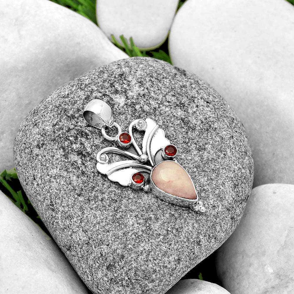 Natural Pink Scolecite & Garnet Pendant P-1466 SDP131838